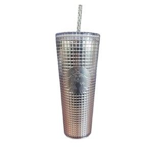 Starbucks Tumbler Silver Chrome Grid Ombre Gradient Cold Cup Swirl Straw Venti